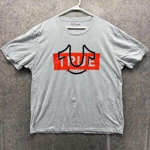 True Religion Shirt Mens 3XL Gray Red Block Logo Horseshoe Graphic Tee Tagless